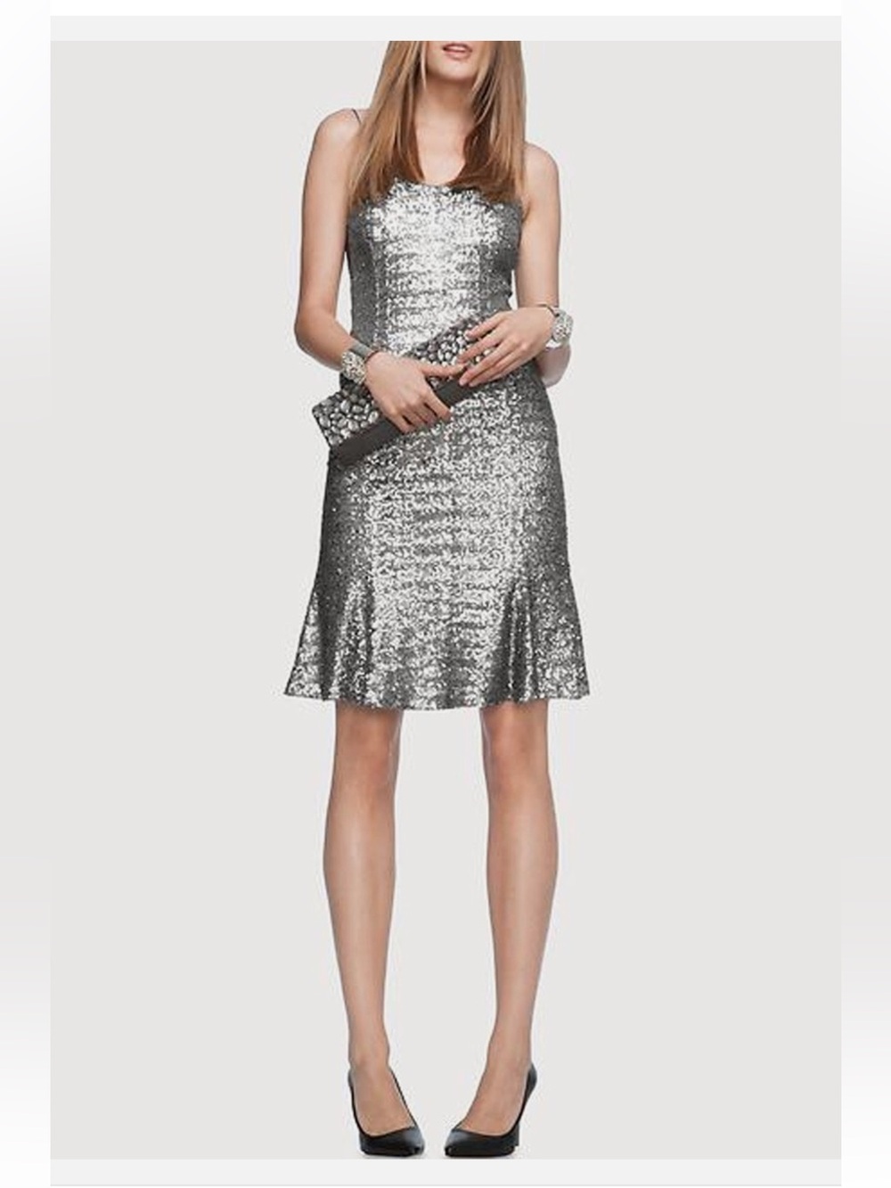 BANANA REPUBLIC X L’Wren Scott Collection Silver Gun Metal Sequin Fit and Flare